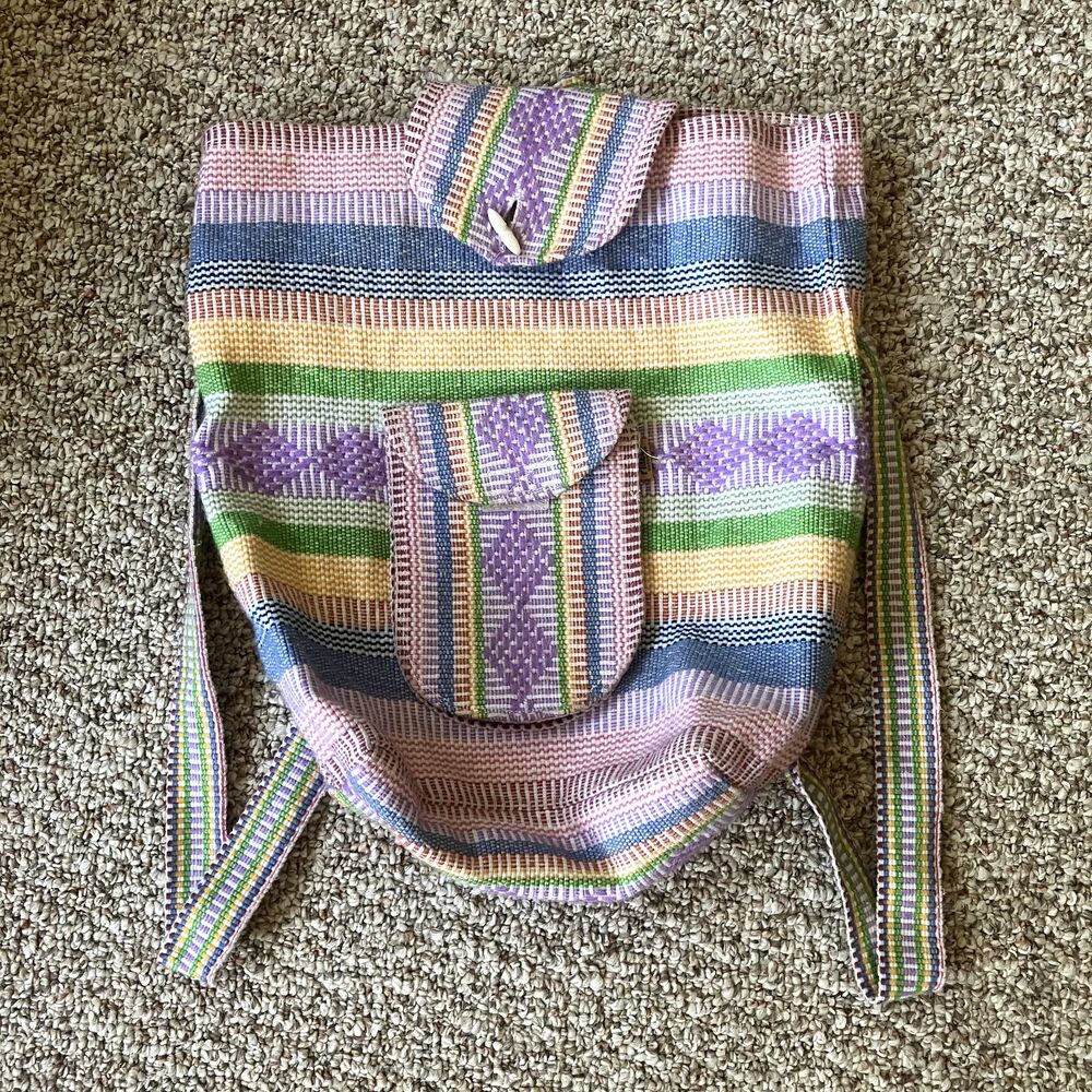 Pinzon Backpack Colorful Woven Fabric Rainbow Pride Pocket Travel Beach Boho